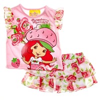 Strawberry Shortcake Girl S/s Ruffle Shirt Floral Skirt Skort Outfit Set 24m Strawberry Shortcake Girl S/s Ruffle Shirt Floral Skirt Skort Outfit Set 24m
