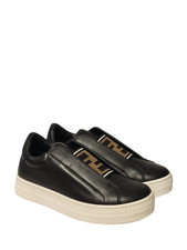 NIB New Fendi Kids Black Leather FF Zucca Slip On Sneakers Size 31 US 13.5