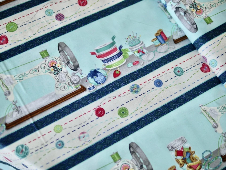 Wilmington Patchworkstoff Serie SEW LITTLE TIME Bordürenstoff Stoff Nähmaschine - Bild 2 von 4