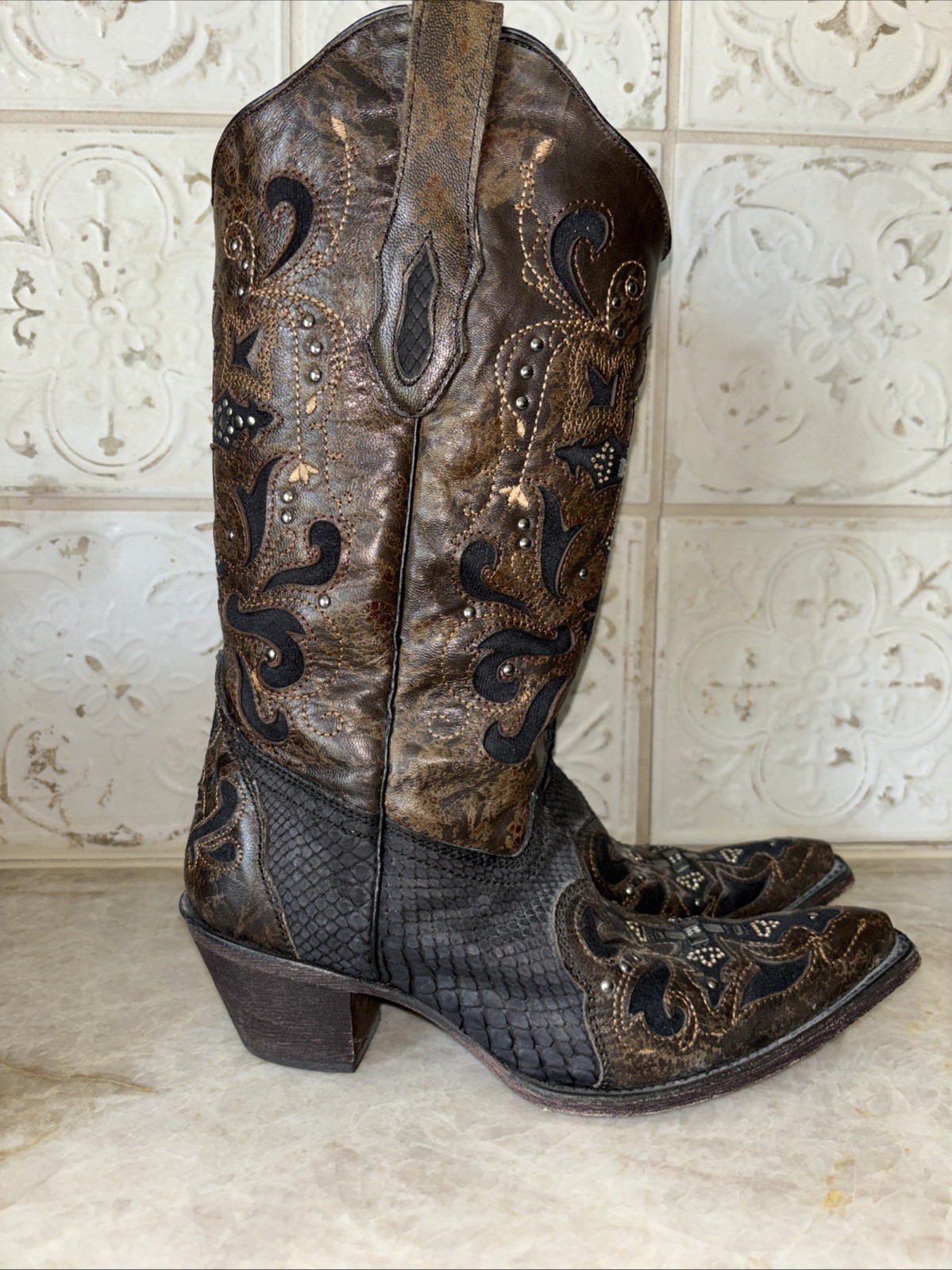 Corral Boots C1105 Black Python Snake Crystal Cro… - image 4
