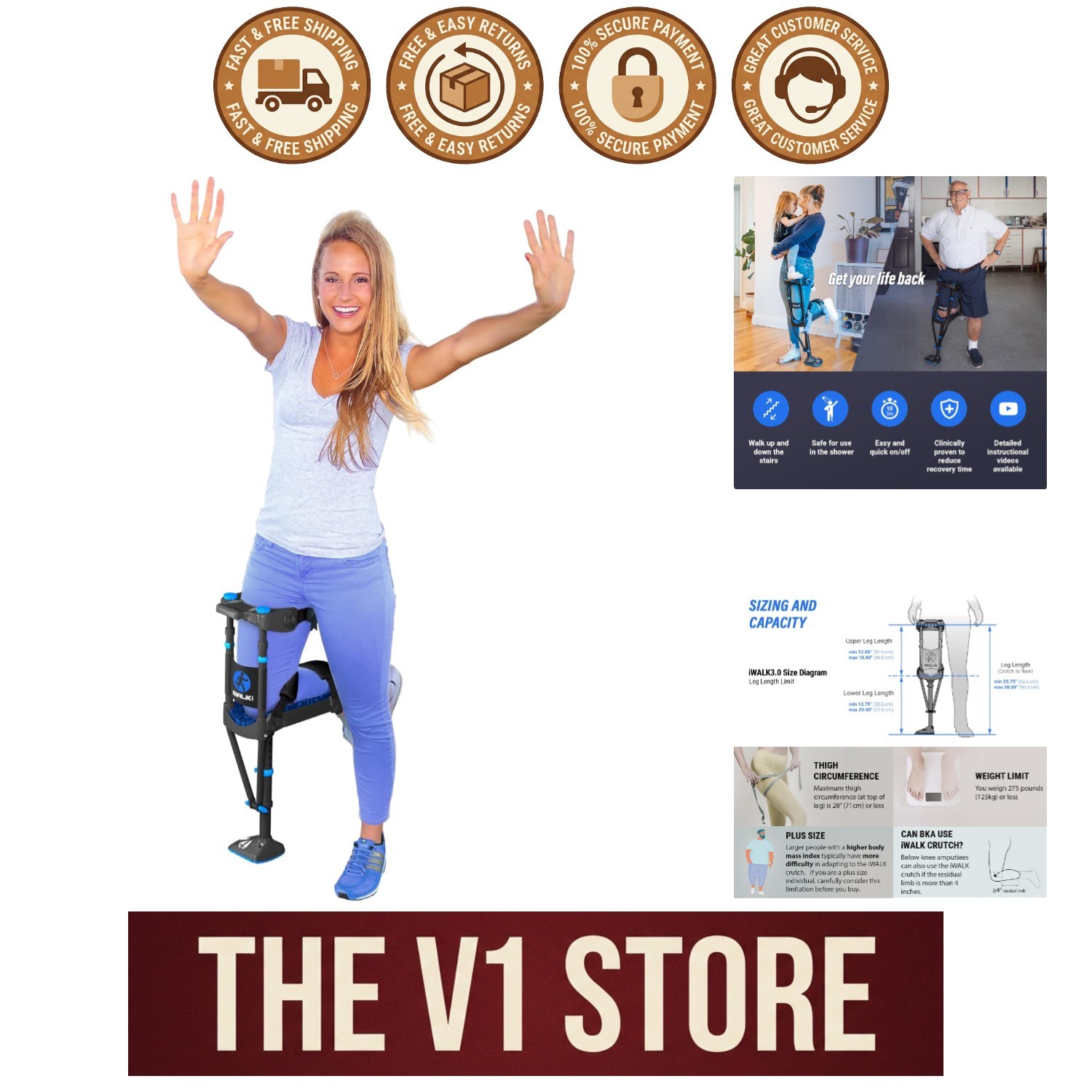 Revolutionary iWALK3.0 Hands-Free Crutch for Quick Recovery - Safe