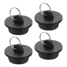 4pcs Rubber Drain Stopper with Hanging Ring Fits 1-1/4 Inch to 1-3/8 Inch, Black