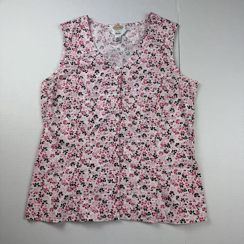 VTG Talbots Women's Floral Pink Knit Stretch V-Neck Button-Front Sleeveless Top