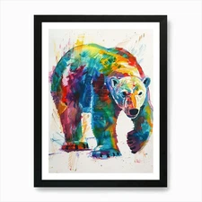 Polar Bear Colourful Watercolour 1  Framed Wall Art Poster Canvas Print Picture