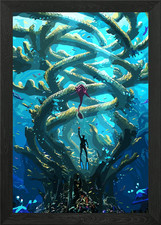 Underwater Diver and Coral Framed Wall Art Poster Canvas Print Picture