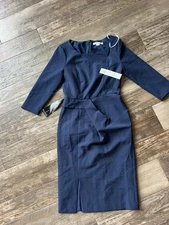 KAY UNGER Midnight Navy Anya Stretch Crepe Pleated Midi Size 4 Cocktail Wedding