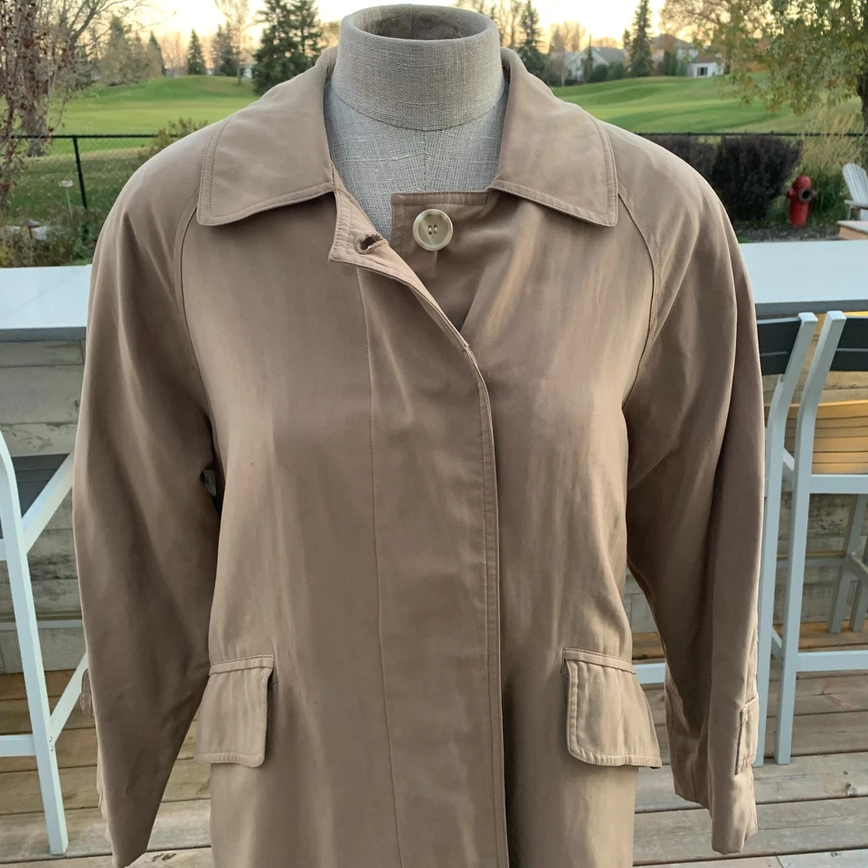 Vintage Trench Coat Overcoat Women 4P Khaki Tan Long Raincoat Classic Preppy 90s - Image 2 of 4