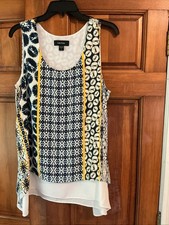 Karen Kane Tunic Layered High Low Hem blue/yellow Size L