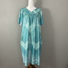 Anthony Richards M Aqua Blue Gown House Dress Pockets Short Sleeve Stretchy Mumu