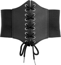 Halloween Black Corset Waist Belt Costume for Adult Women, Renaissance Set