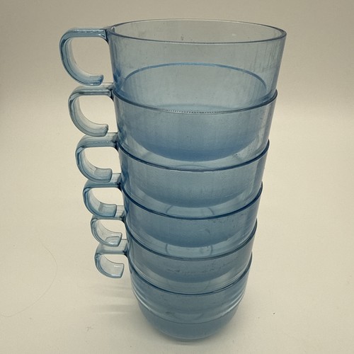 vtg set of 6 TUPPERWARE 2111A Acrylic Blue PRELUDIO Tea Coffee Punch Bowl Cups 