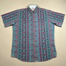 Vintage Roper Western Shirt Mens XL Blue Red Geometric Paisley Made in USA 90s