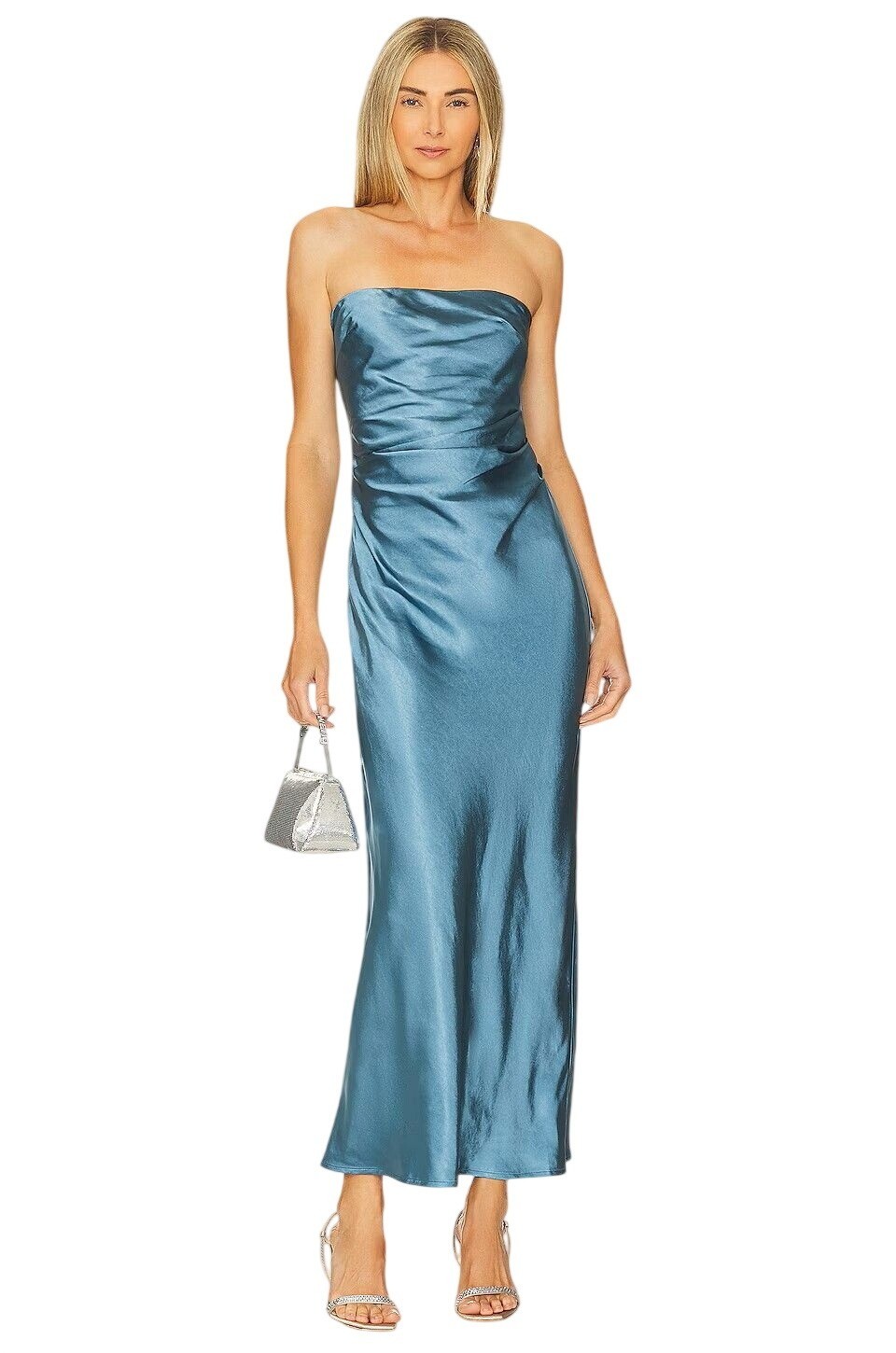 Runaway The Label Kristine Dress in Steel Small New Womens Satin Maxi Strapless