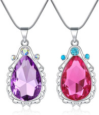 "2 Pcs Sofia The First Amulet And Elena Princess Necklace Twin Sister Teardrop N
