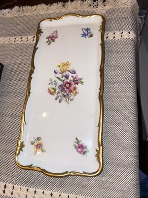 Vintage Reichenbach Porcelain Tray  German Democratic Republic Floral Gold Trim
