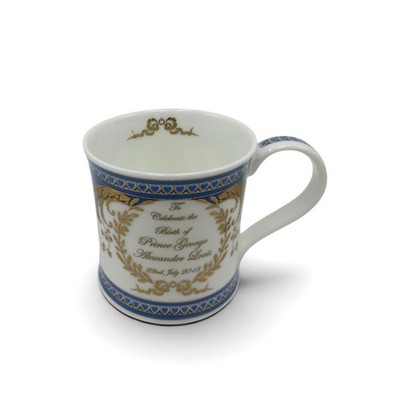 Prince George Birth Mug Dunoon Blue and Gold Heart Pattern 2013-US Duty Prepaid