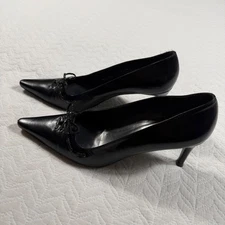 Stuart Weitzman Black Leather Lace Up Pointed Toe Stiletto Heels Wmn 9M (Fits 8)