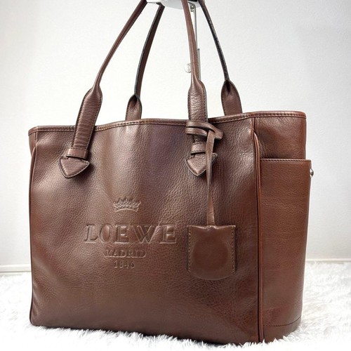 LOEWE Heritage Logo Don Leather Tote Bag Brown Women's Handbag Excellent
