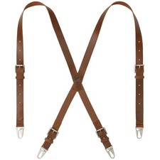 Genuine Leather X-Shaped Suspenders for Men, Adjustable Heavy Duty Solid 1 In...