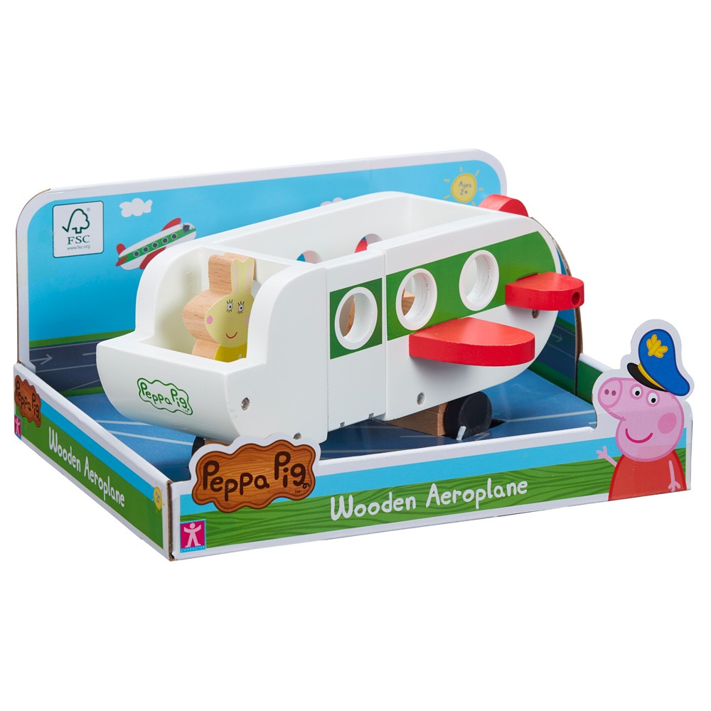 Peppa Pig Wooden Aeroplane Toy Push Along with Miss Rabbit Figure Ages 3+