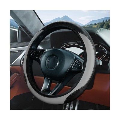 ANFTDCO Car Elastic Stretch Steering Wheel Cover, 14.5-15'' Carbon Fiber Gray 