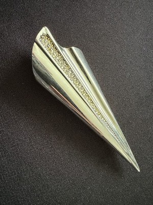 Stylised Art Deco Diamanté Fan Jet Wing Silver Tone Sleek Elongated Brooch No2