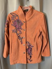Vintage Bob Mackie Wearable Art Orange Embroidered Fleece Jacket Women's Size M