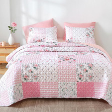 Floral Quilt Set King Size   Ultra Soft Lightweight Bedspread, 3 Piece Pink Bedd