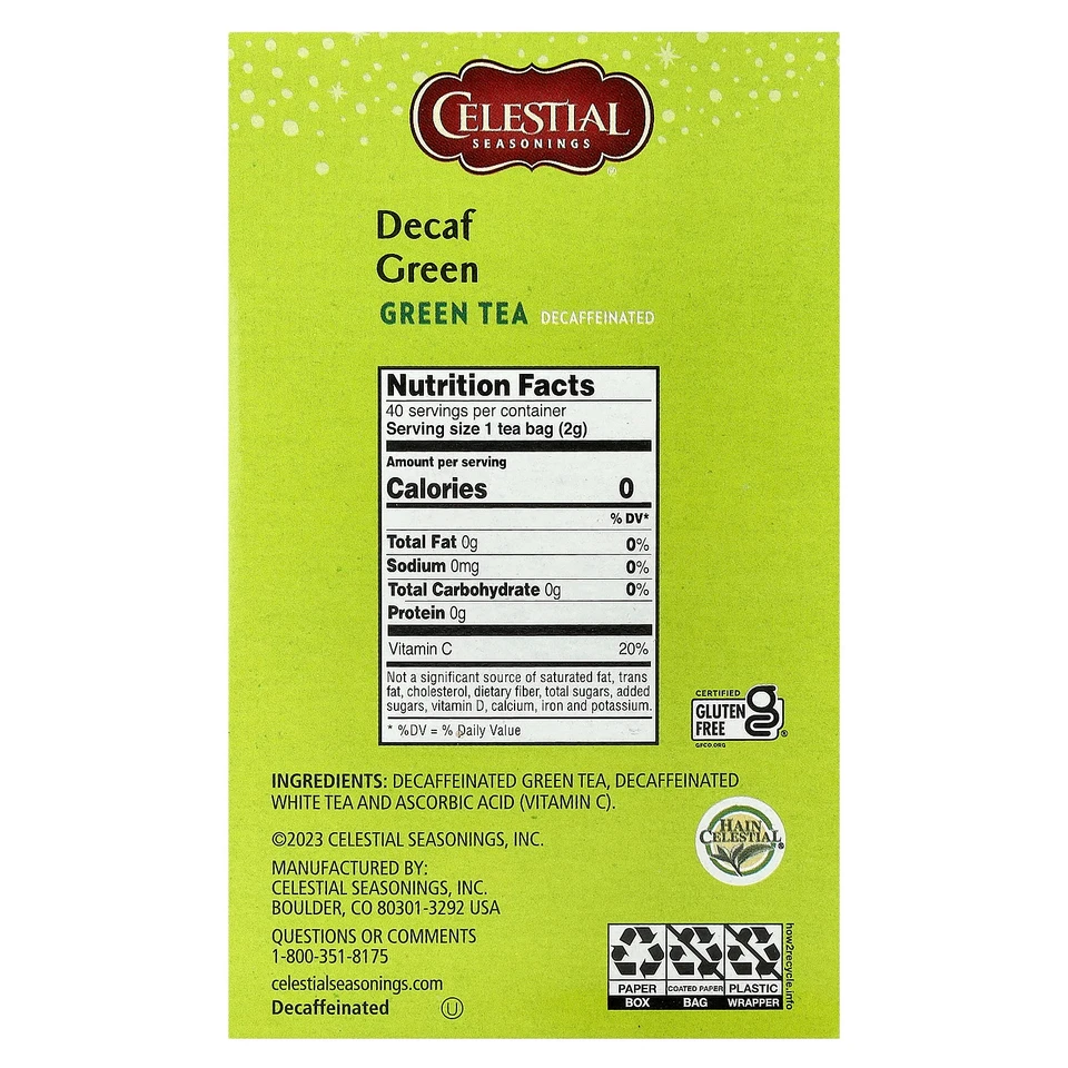 Té verde, descafeinado, 40 bolsitas de té, 2,6 oz (74 g) Foto 2 de 3