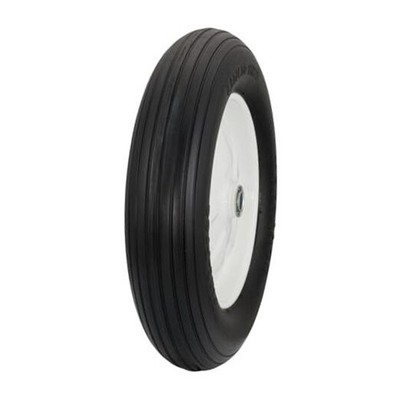  4.80/4.00-8'' Flat Free Tire on Wheel, 3'' Hub, Ribbed Tread 5/8'' Bearings