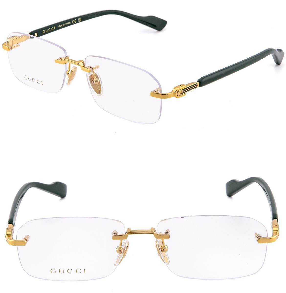 GUCCI GG1221O 1221 Green Gold Classic Stripe Unisex Narrow  display picture 1