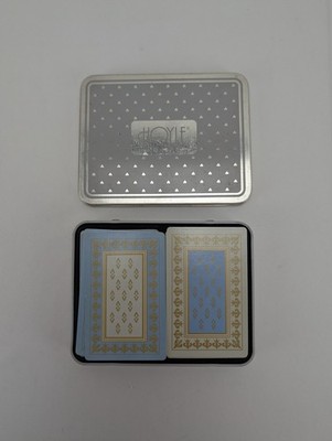 Vintage Hoyle Playing Cards 2 Complete Decks Storage Tin Blue Gold Retro