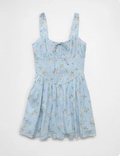 American Eagle AE Tie Front Corset Mini Dress Blue Floral Size Medium NWT