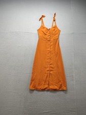 Haute Monde Women Dress M Orange Sleeveless Tie Straps Button Down Midi Casual