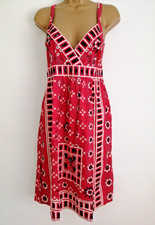 Redherring Boho Folk Dress Red Beaded strappy cotton summer size 10
