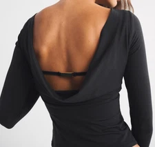 Abercrombie & Fitch Bra-Free Cowl-Back Hardware Top long sleeve SZ M Black NWT