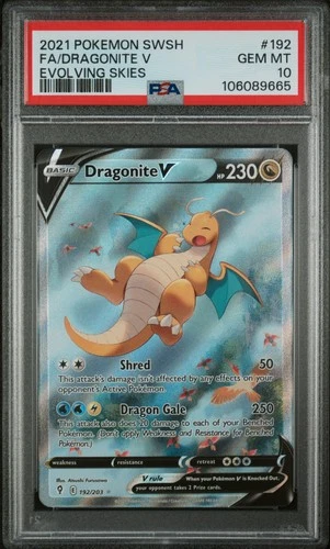2021 POKEMON SWORD & SHIELD EVOLVING SKIES #192 FULL ART/DRAGONITE V PSA 10