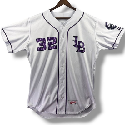 #ad Louisville Bats Jersey Game Worn Wilson Men#x27;s 46 Awareness Night Purple Ribbon $130.88