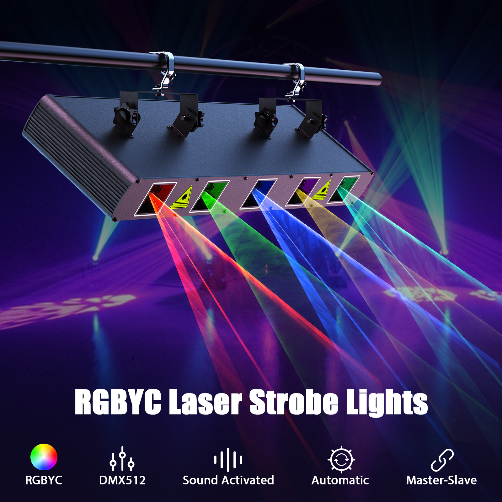 UKING 5 Len 5 Beam RGBYC Laser DJ Light Bar DMX Strobe Projector Stage Lighting