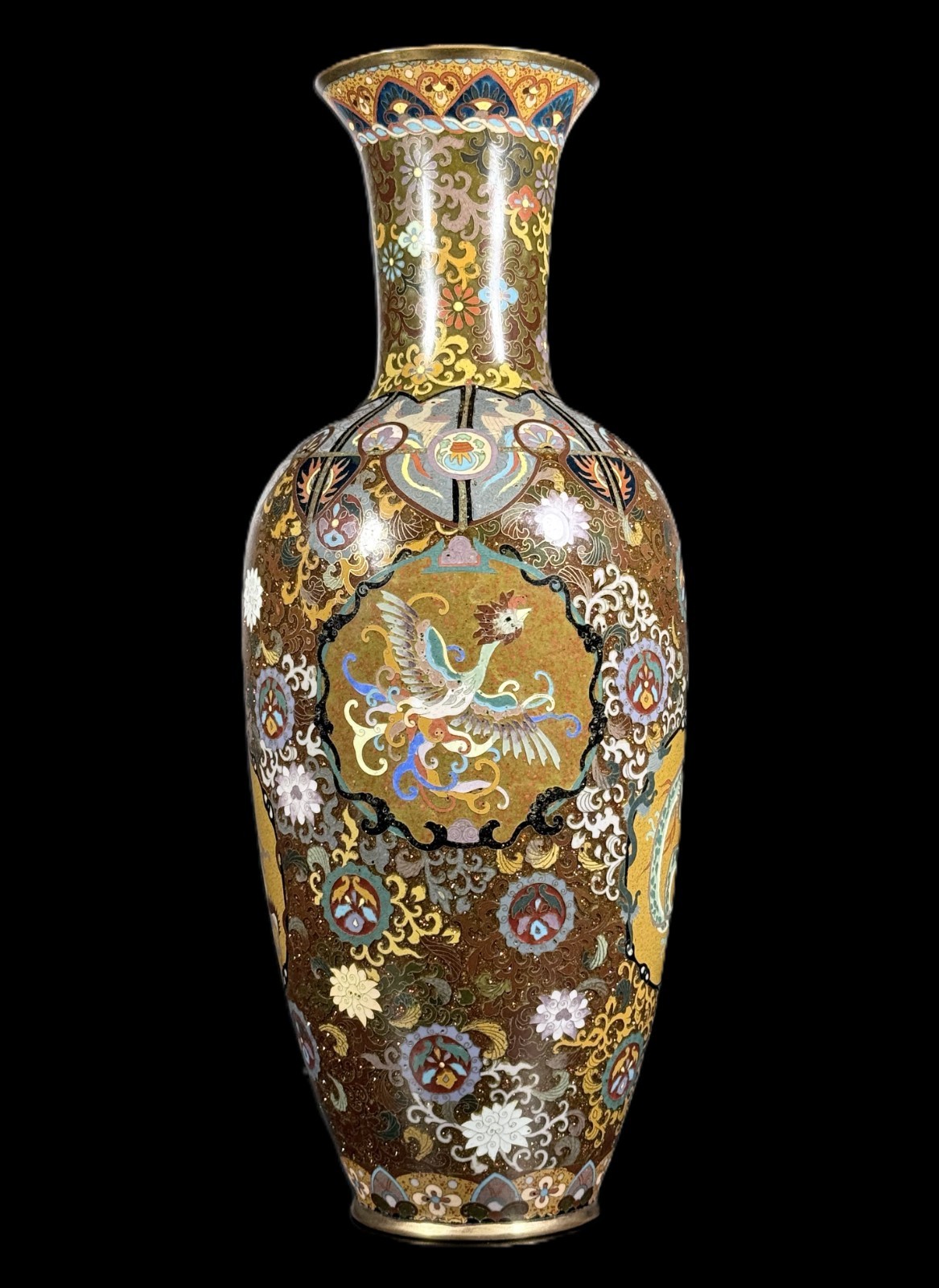 Japanese Meiji Cloisonné Vase Museum Quality Dragon Phoenix Exceptional Wirework