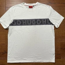 Hugo Boss T Shirt Mens L White Short Sleeve Graphic Print Red Tag City Luxury