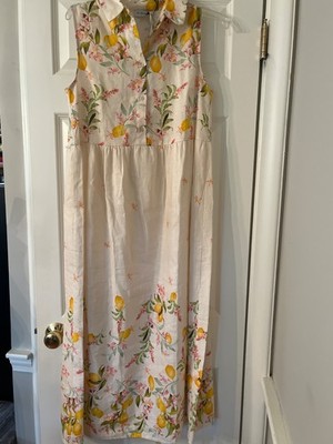 NWT Le Ragazze Italy Linen/Cotton Sleeveless Lemon Floral Beige Maxi Dress  Small | eBay