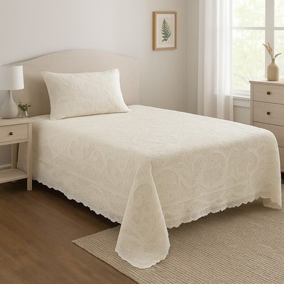 Doppelbettdecke reines Leinen handbestickt mit Burano Cluster Elegant Luxus