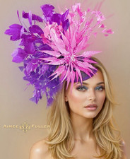 Kentucky Derby Fascinator Hat Purple Pink Feather Burst Royal Ascot Hat Del Mar