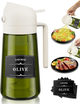 #ad 2 in 1 Oil Sprayer for Cooking 16Oz Green Light Blocking Glass Olive Oil Dispen $14.74