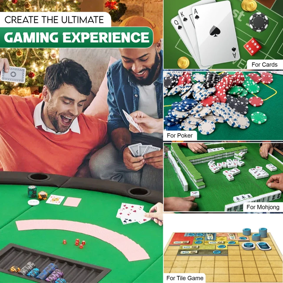 Cubierta de tela redonda ajustada de fieltro verde para juegos de cartas de póquer se adapta a mesa de 36" a 42" Foto 3 de 4