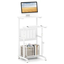 Adjustable Standing Desk, Mobile Rolling Computer Desk with Storage Shelf