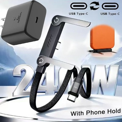 240W 2-in-1 USB C Fast Charg Cable Rotatable Stand Holder Playing While Charging