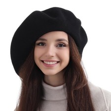 XXL 100 Wool French Black Beret Hats for Women Man Medium-Large,