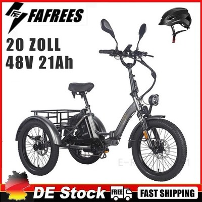 FAFREES 3 Räder Fahrrad mit Korb Elektrofahrrad 20 Zoll Elektro Dreirad 48V 21AH